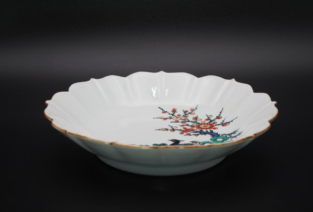 四代三浦竹泉 橘彩花卉雙禽画 絵皿 平皿 5客 共箱