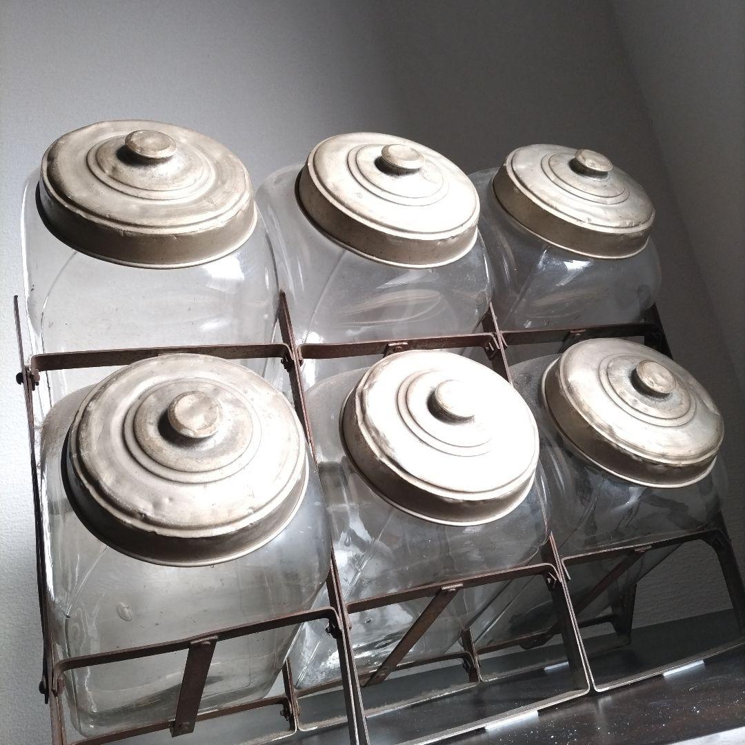 アンティークガラス瓶 駄菓子屋さん６連陳列ケース