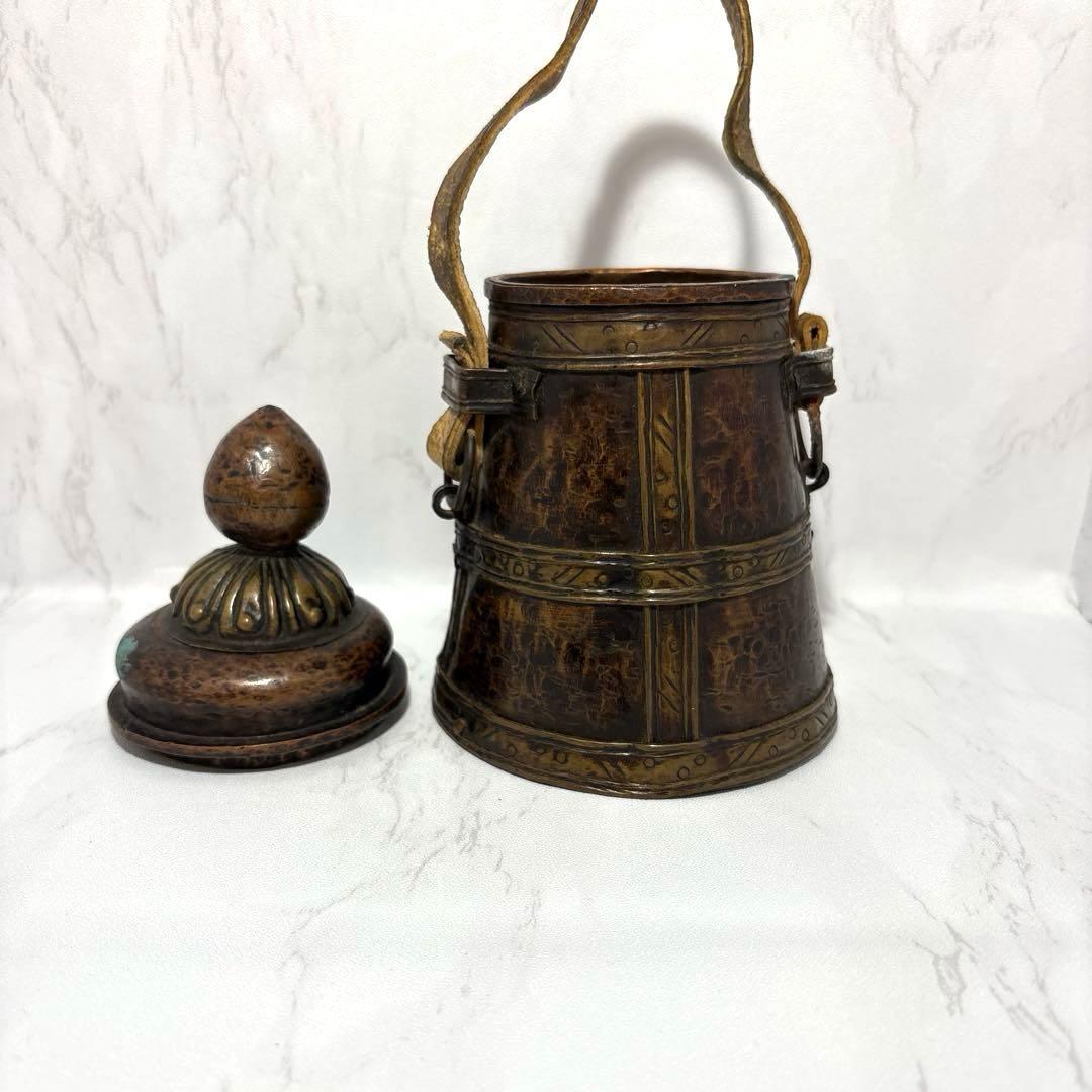 アンティーク調 チベット風 ヤクバターポット 吊り下げ インテリア