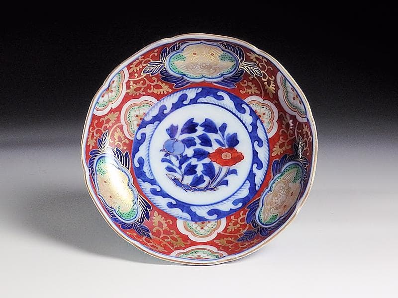 大聖寺伊万里　金襴手　獅子に金唐草　牡丹の図　４枚　A158A-AMf