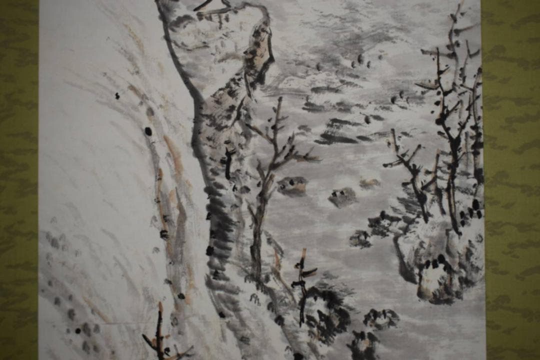真作/天来道人/雪景渓山図/中山寿山桐識箱付/布袋屋掛軸HJ-230