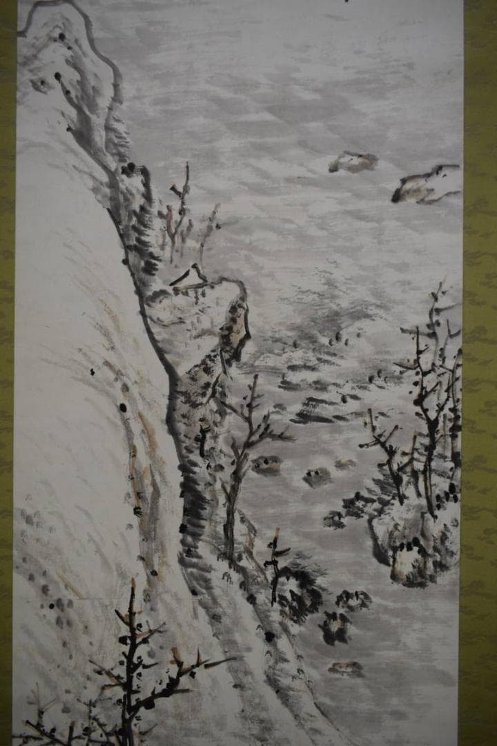 真作/天来道人/雪景渓山図/中山寿山桐識箱付/布袋屋掛軸HJ-230