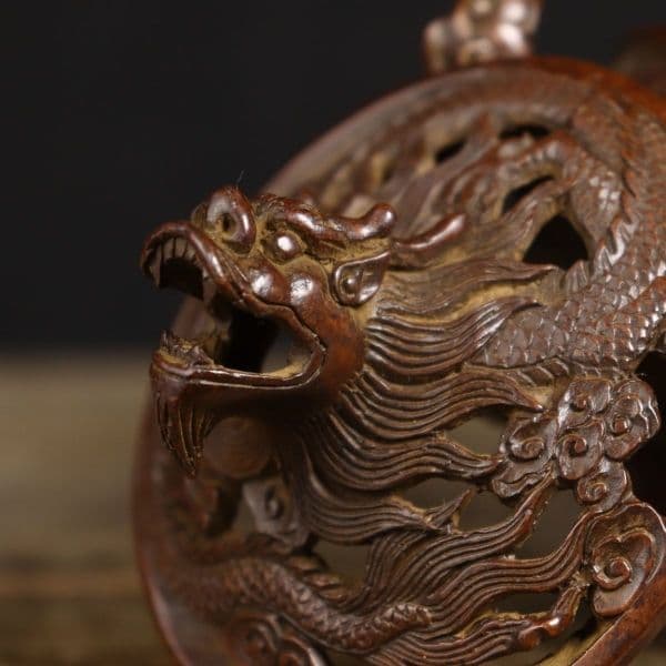 銅製 双竜獣足薫香炉 祥竜纏纏香炉 香道具 装飾品 工芸品 置物