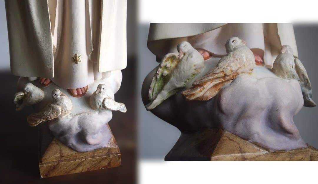 白いローブのファティマの聖母マリア像 グラスアイ69cm 宗教彫刻/K149