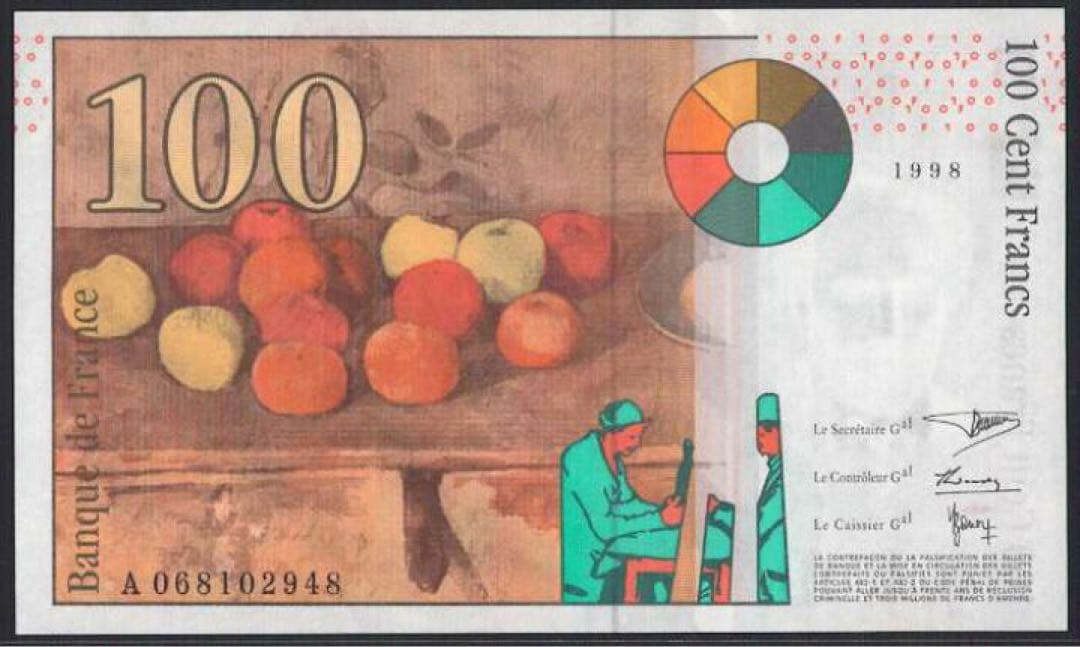 【未使用紙幣】フランス 100フラン 1998年発行 ポール・セザンヌ 外国紙幣