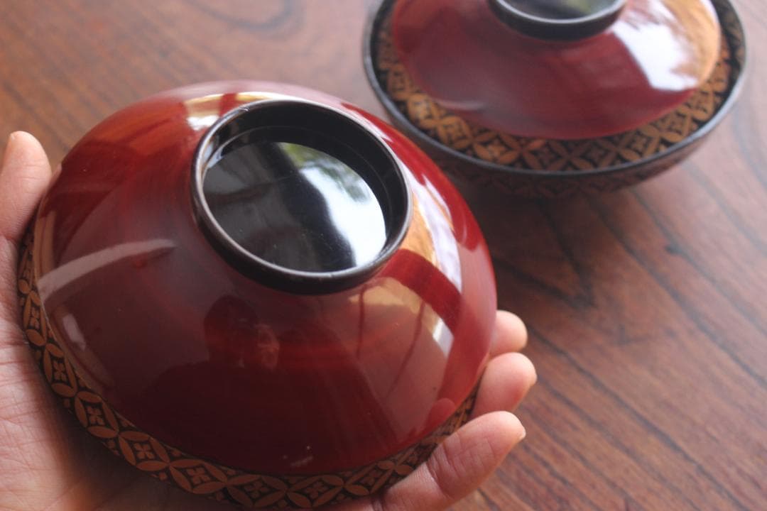 小傷有！極上溜塗に優美な七宝蒔絵の映えるお椀2点（検輪島塗懐石椀蒔絵椀