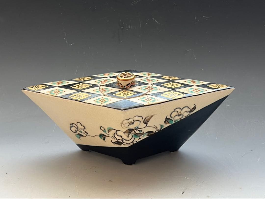 【真葛香山】仁清意菱形高炉 二代 香半之助作 帝室技芸員【書載品現物】