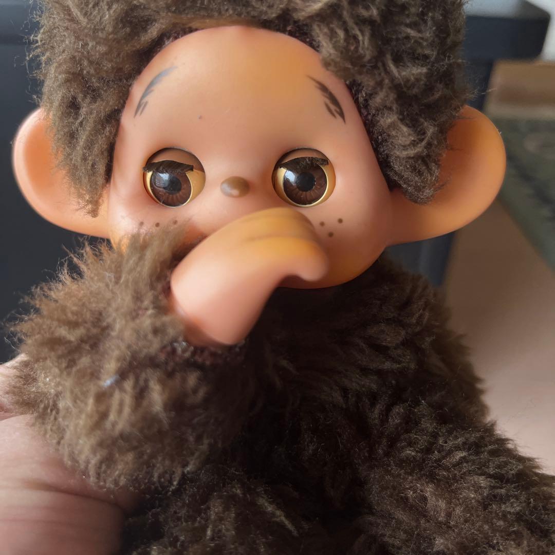 もんちっち茶色いぬいぐるみ 約20cm 手で鼻をつまむ