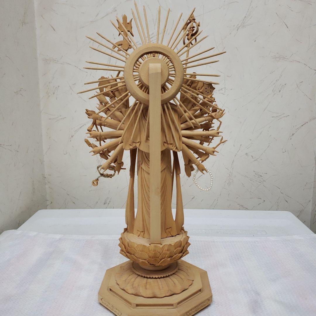 Ｂフライデー希少上彫り仏像★柘植材 千手観音菩薩像5寸立★全高 約30cm