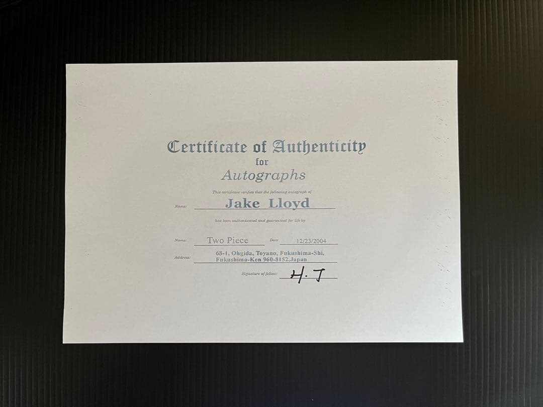 スターウォーズ アナキンスカイウォーカー 役 ジェイクロイド氏 直筆サイン