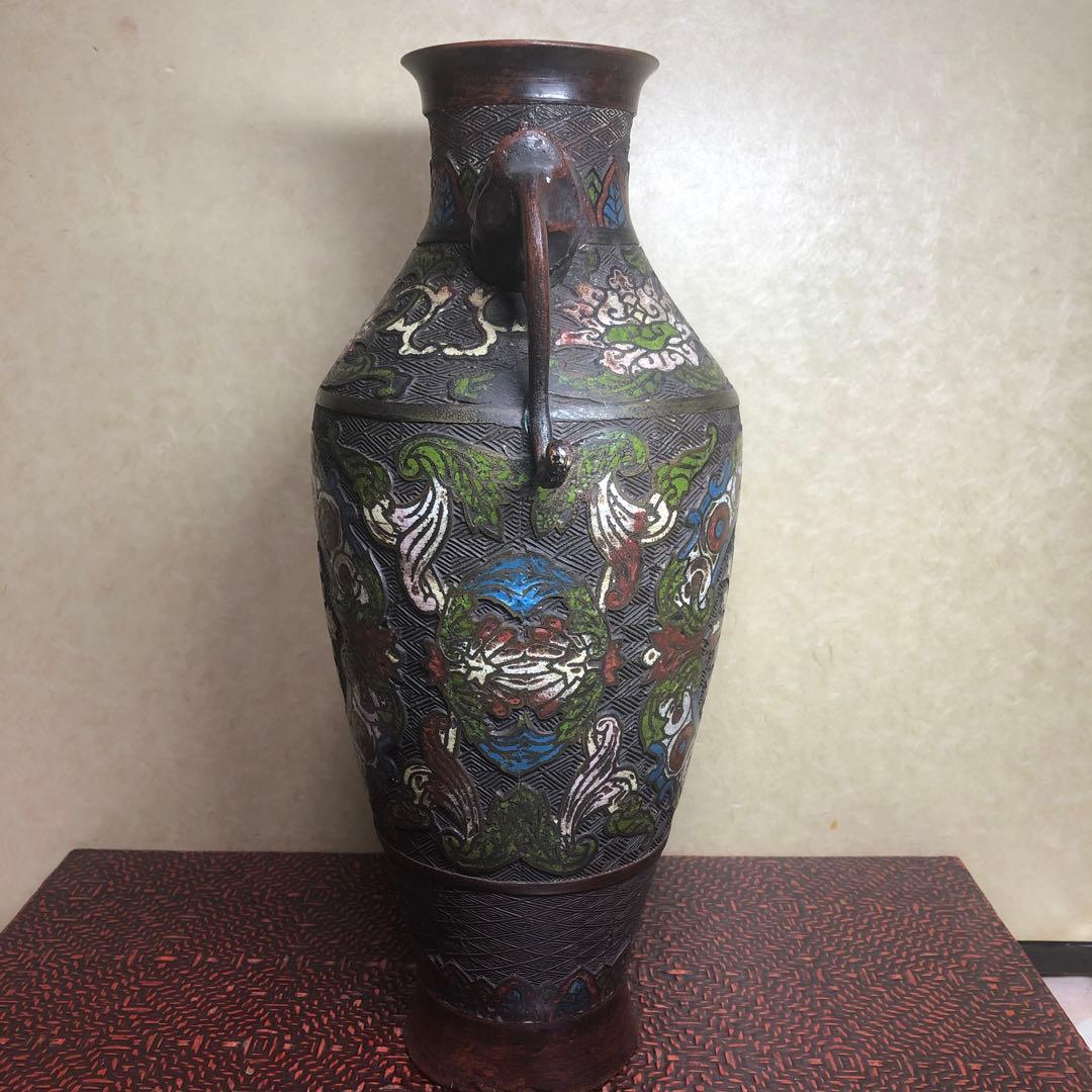 中国古美術　明時代七宝焼壺　古銅製