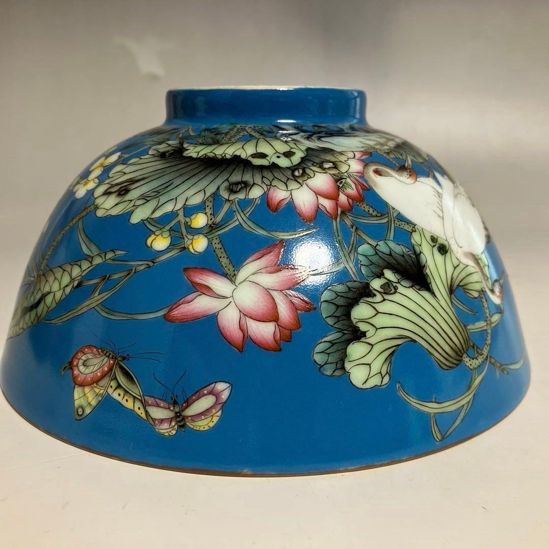 中国美術　粉彩花鳥碗