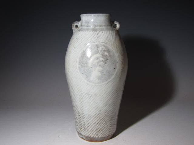 島岡達三 地釉縄文象嵌草花文壷 縄文象嵌技法 名工の逸品！o566