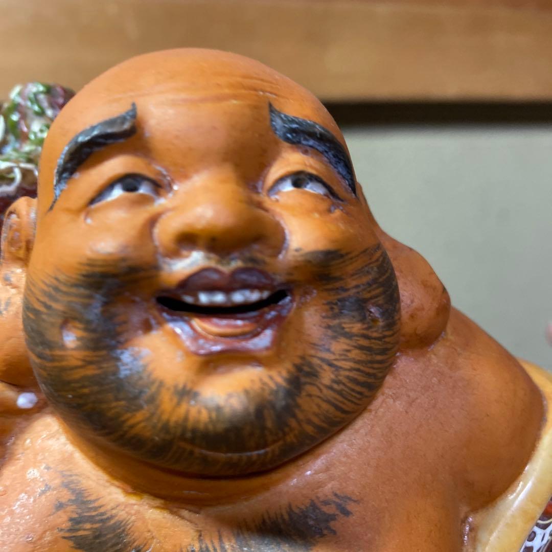 九谷焼　色絵金彩布袋置物