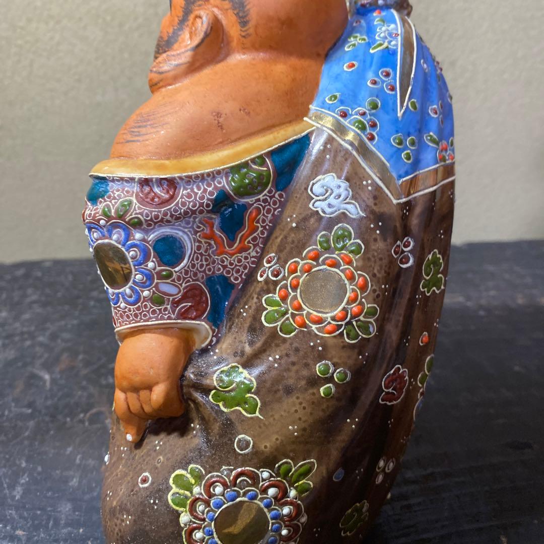 九谷焼　色絵金彩布袋置物