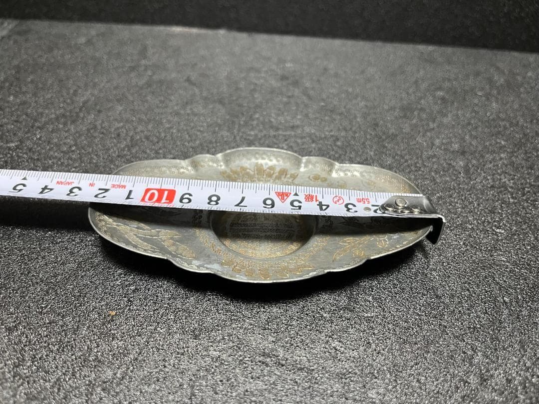 中国美術 古錫　茶托 五客　総重339g 錫 刻花卉寿字紋茶托・托子 煎茶道具