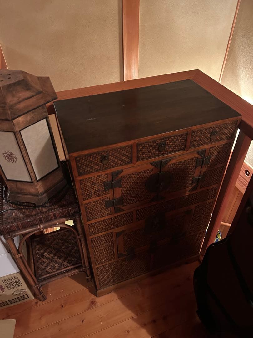 李朝家具 網代細工 アジロ 真鍮金具 収納家具 古家具 韓国骨董 ヴィンテージ