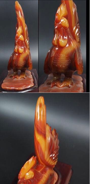 送料無料　名工土橋正市作　極上瑪瑙彫刻鶏置物 共箱・作歴・証明書