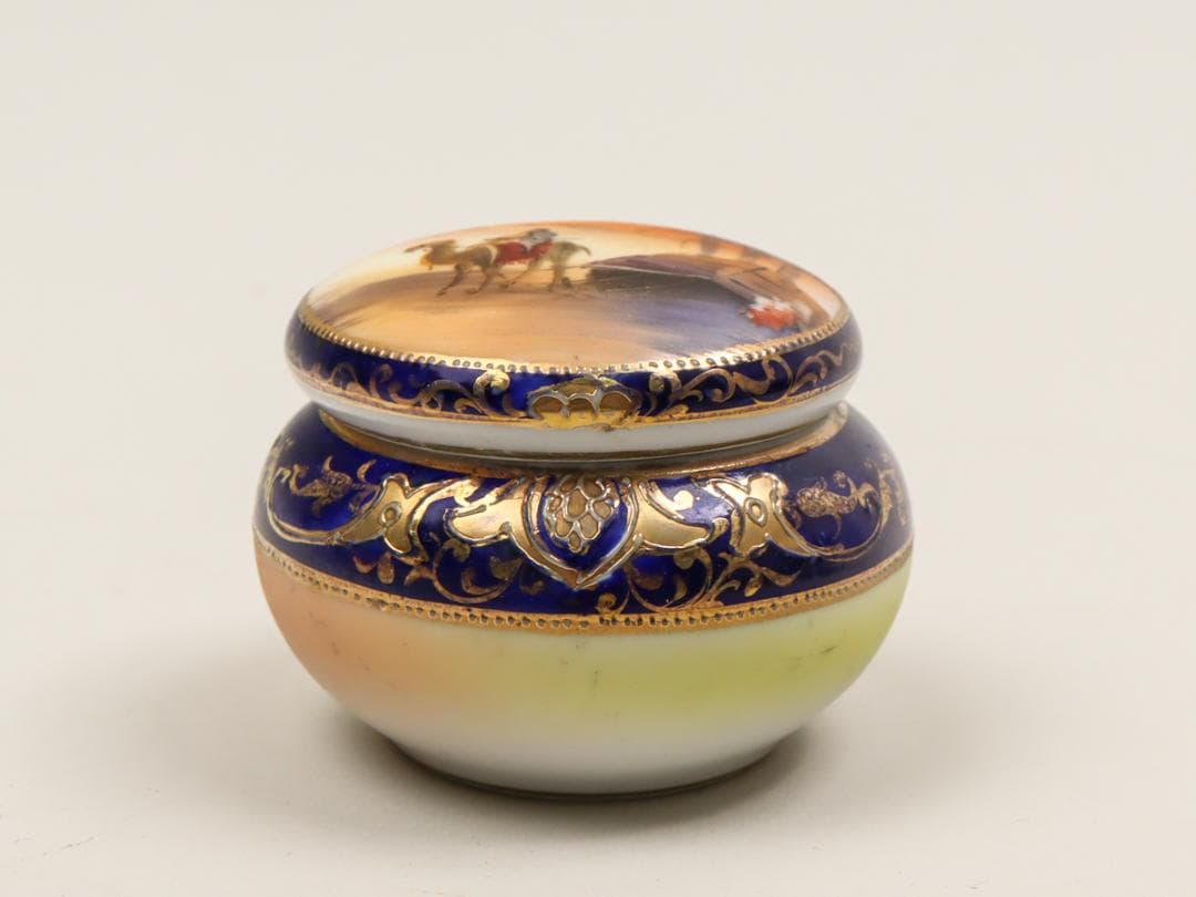 オールドノリタケ 金盛上砂漠風景 トリンケットボックス 蓋物 小物入