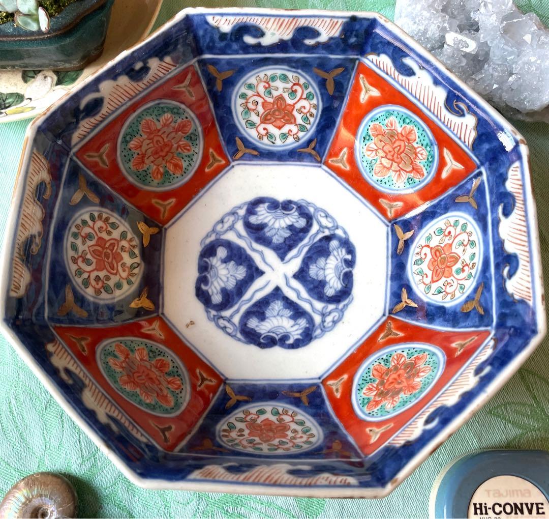 富貴長春　染付　金彩　金襴手　八角鉢