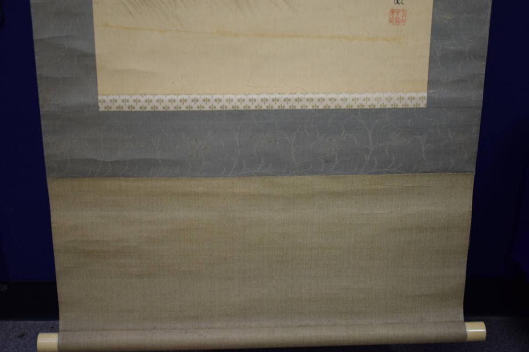 真作/荒木寛畝/菜花飛燕図/桐共箱付/布袋屋掛軸HI-351