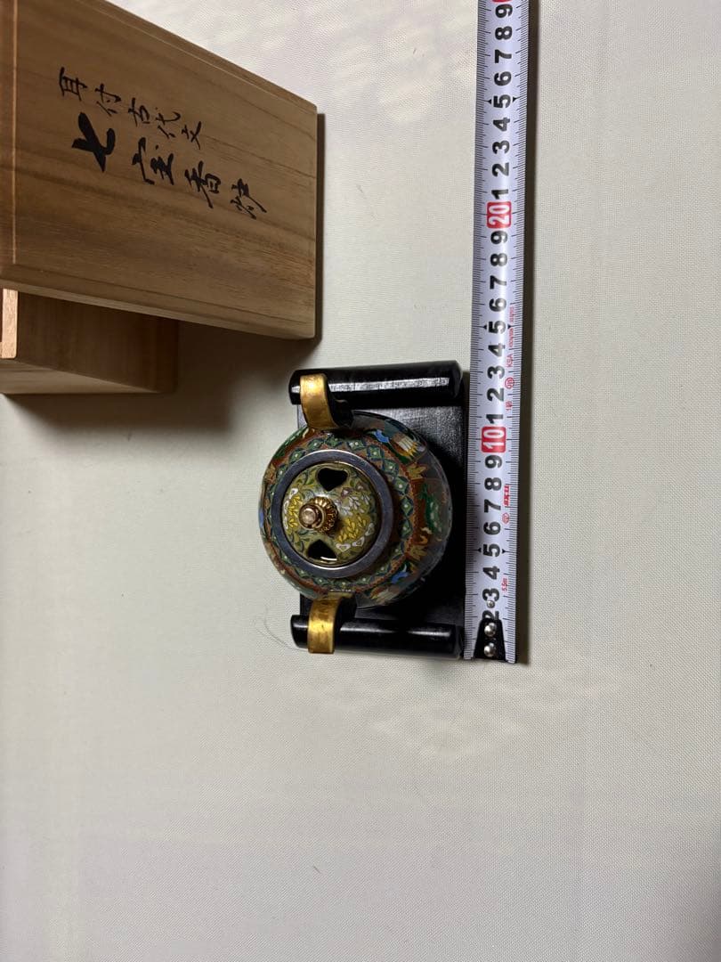 【錦雲軒 稲葉七宝】 玉形耳付古代文 七宝香炉 共箱 茶道具 香道具