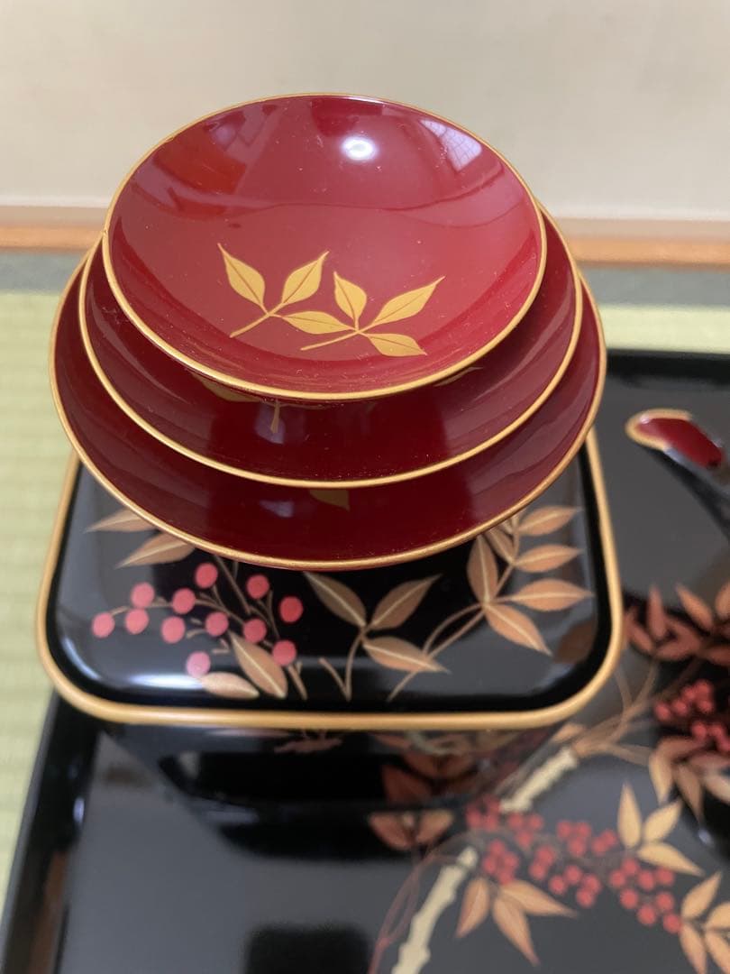 特選漆器 お屠蘇セット 南天