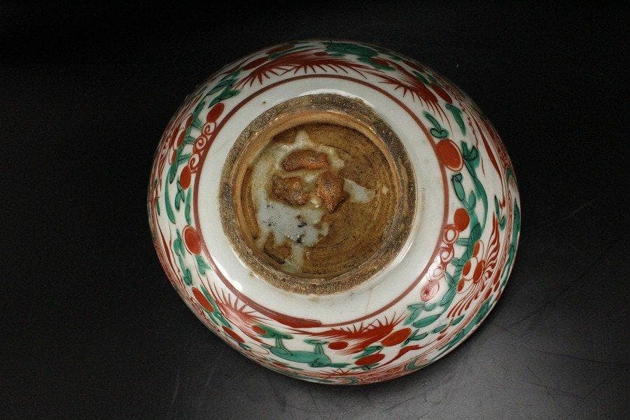 中国美術 呉須赤絵 魁紋 碗 φ21cm 旧家蔵出