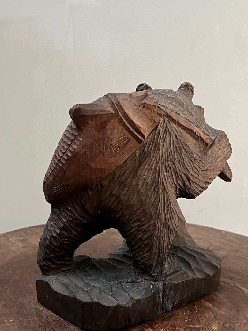 70'sアイヌ民藝　ガラス目 木彫り熊／ヴィンテージ木彫熊 郷土玩具 農民美術