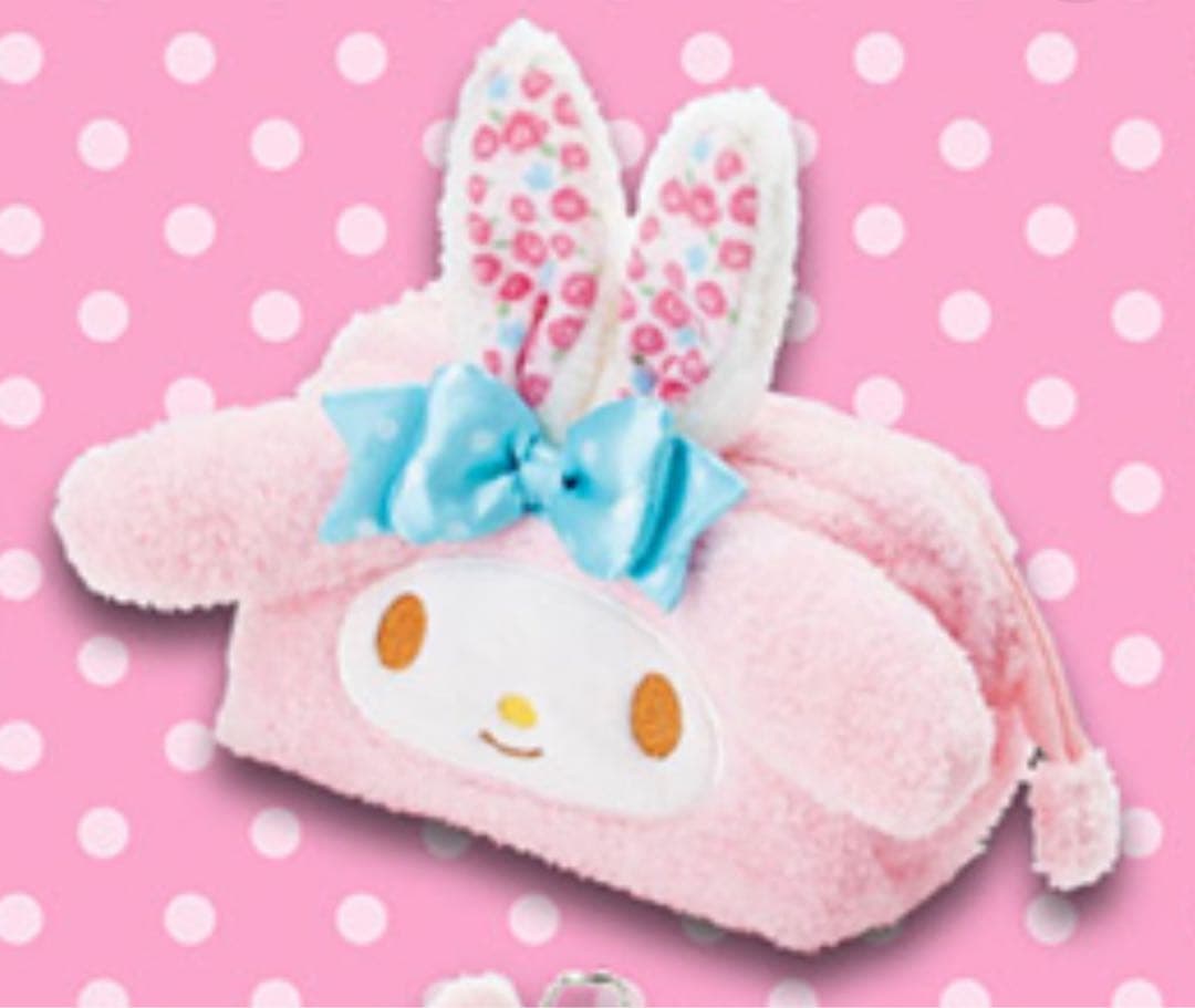 新品　マイメロ　ウサメロ　バースデーグッズ　うさ耳　ふわふわもこもこポーチ