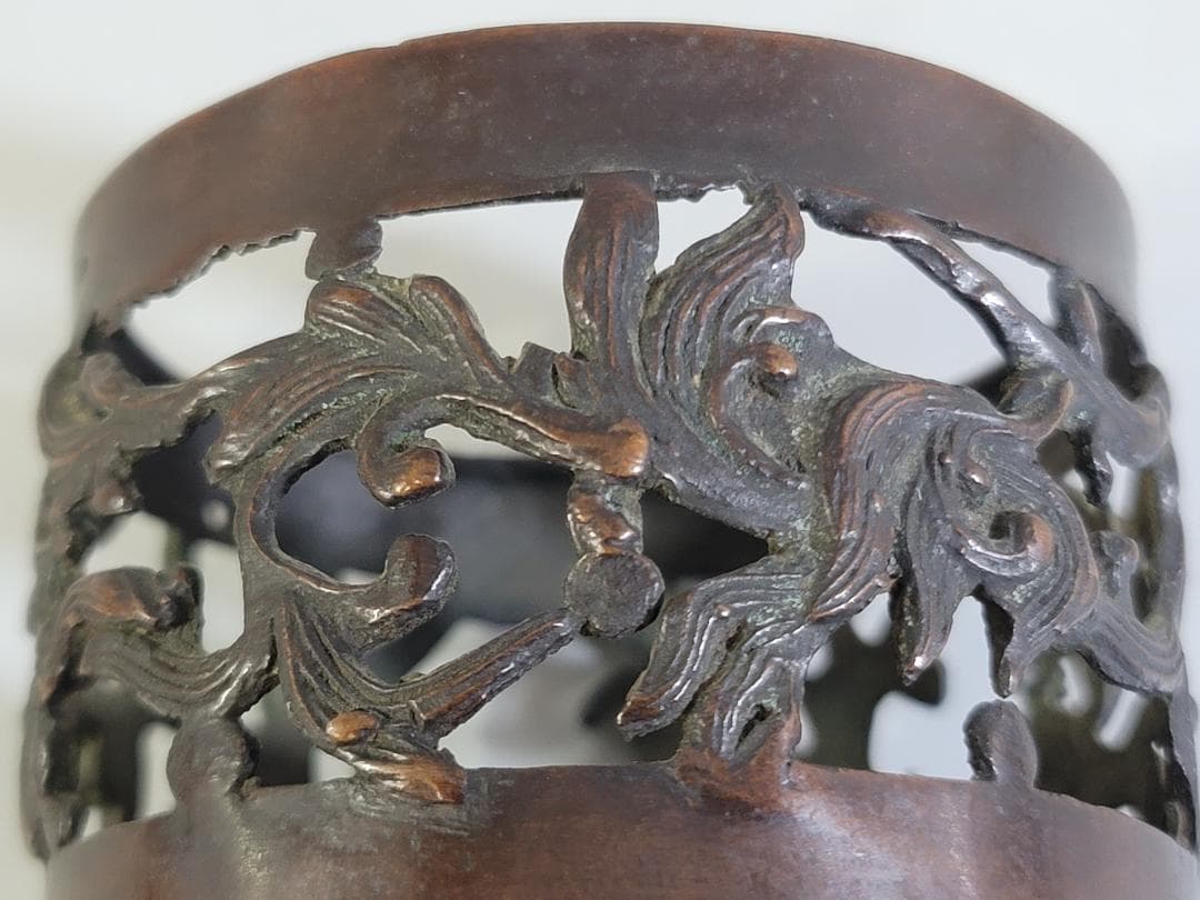 DT309 古い 中国 古銅 筆筒 宣徳年製