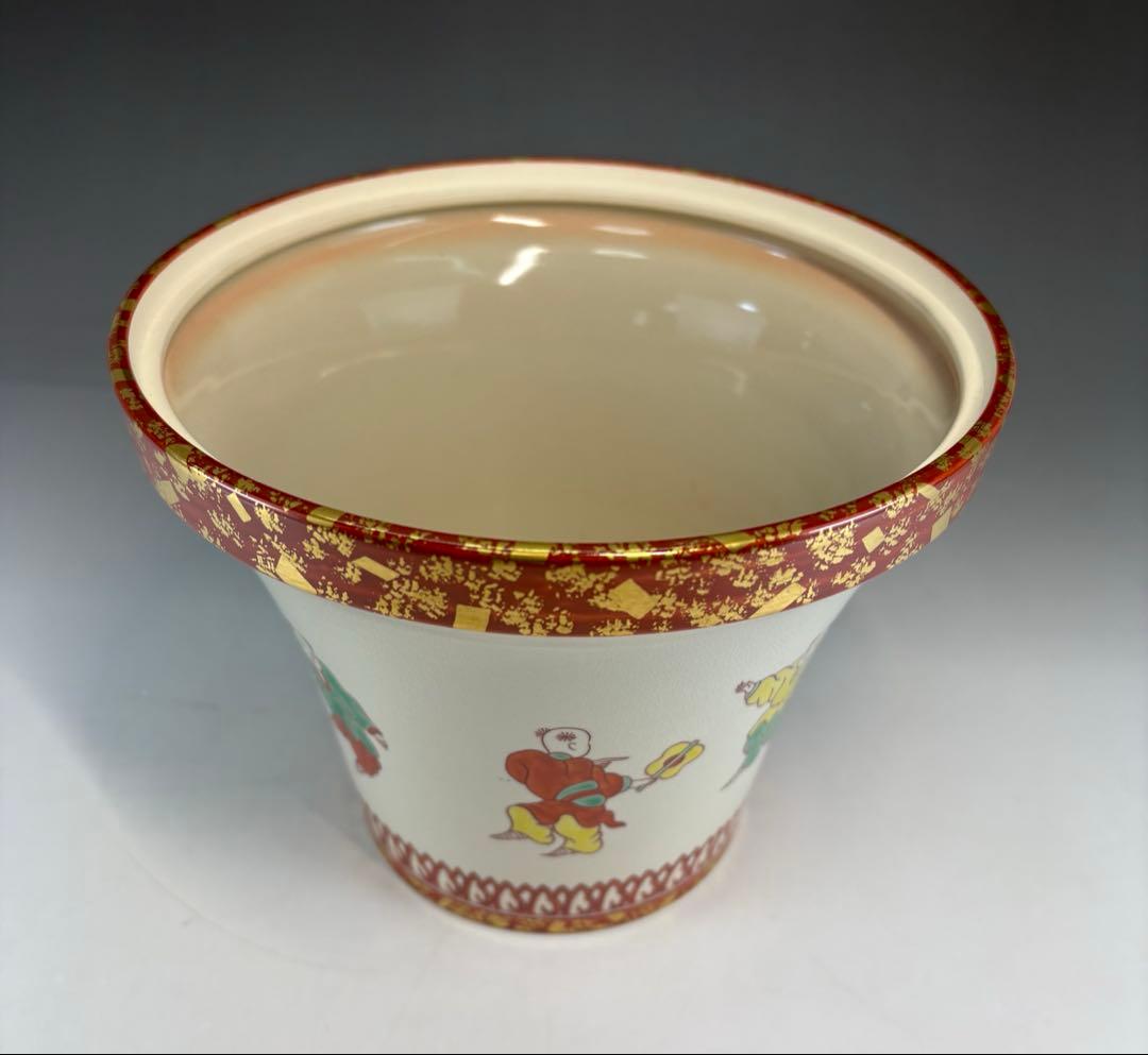 【中古品】中村秋峰造仁清末広唐子遊絵水指（朱替蓋付）共箱USED〈税込•送料込〉