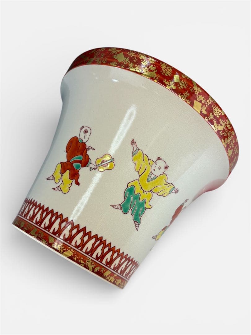 【中古品】中村秋峰造仁清末広唐子遊絵水指（朱替蓋付）共箱USED〈税込•送料込〉