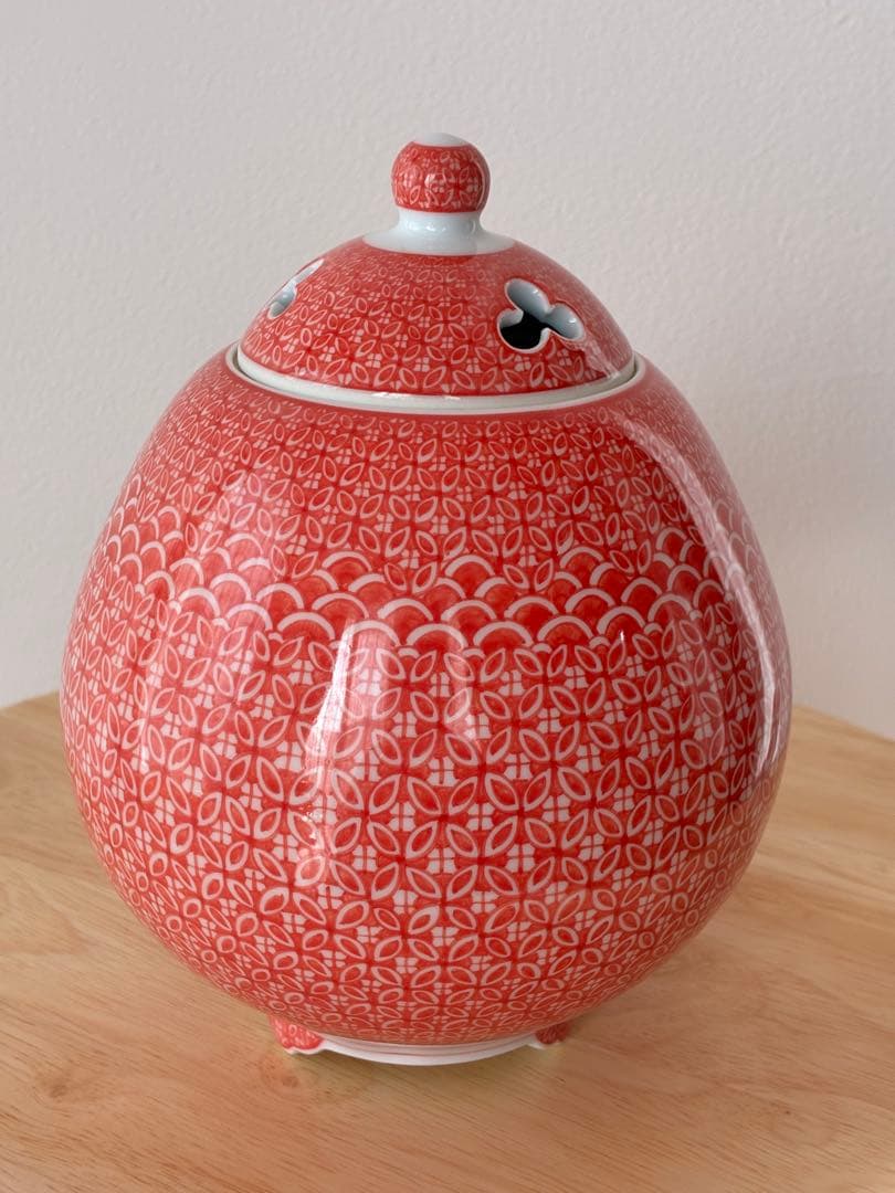 中尾龍純　染付紅七宝文　香炉