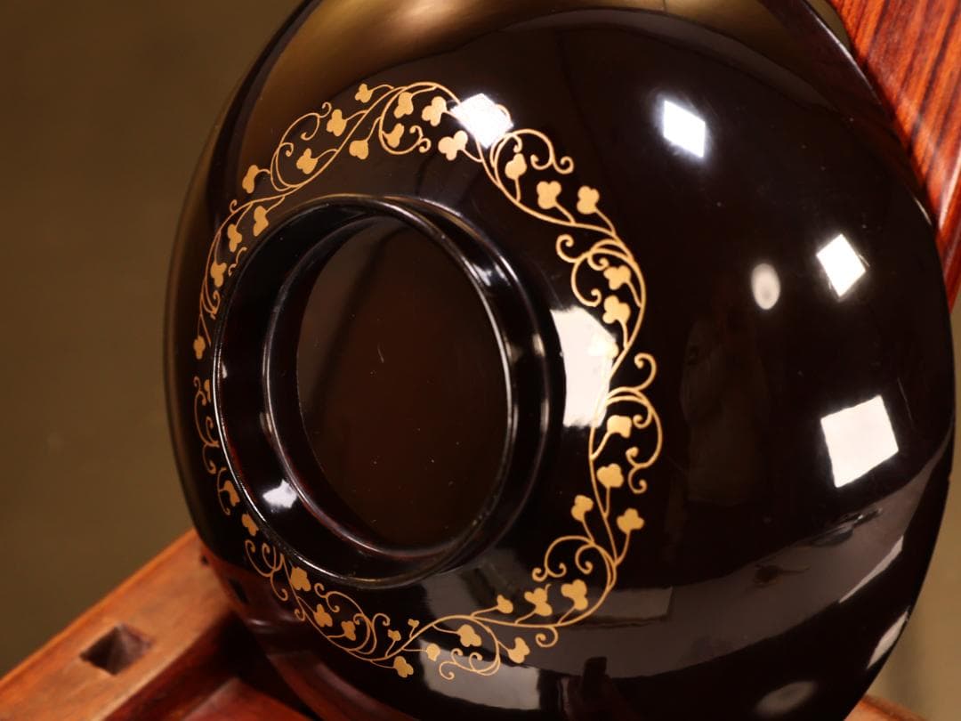 BK424　時代輪島塗　図替り　貝尽くし図金蒔絵　吸物椀　二客　木製　懐石 菓子