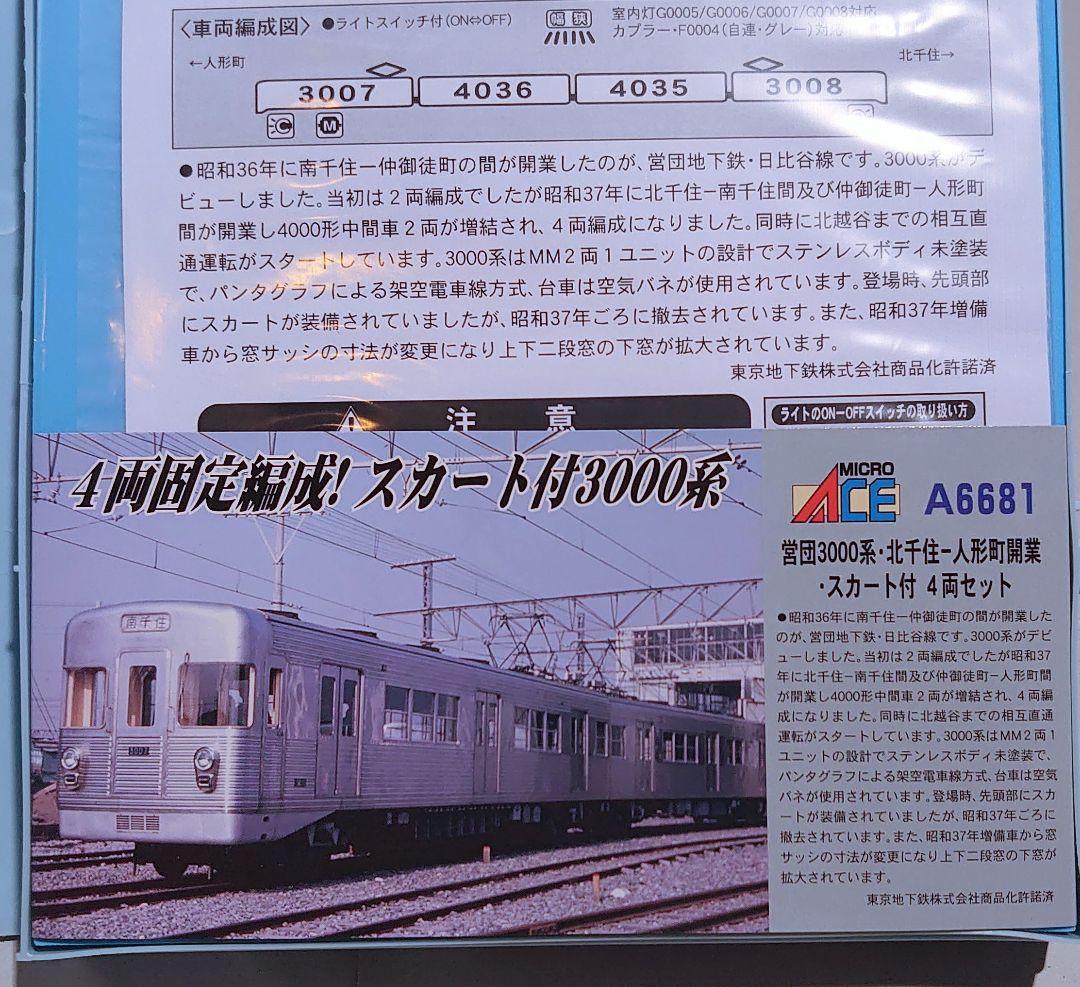 マイクロエース A6681 営団地下鉄 3000系 日比谷線 北千住-人形町開業