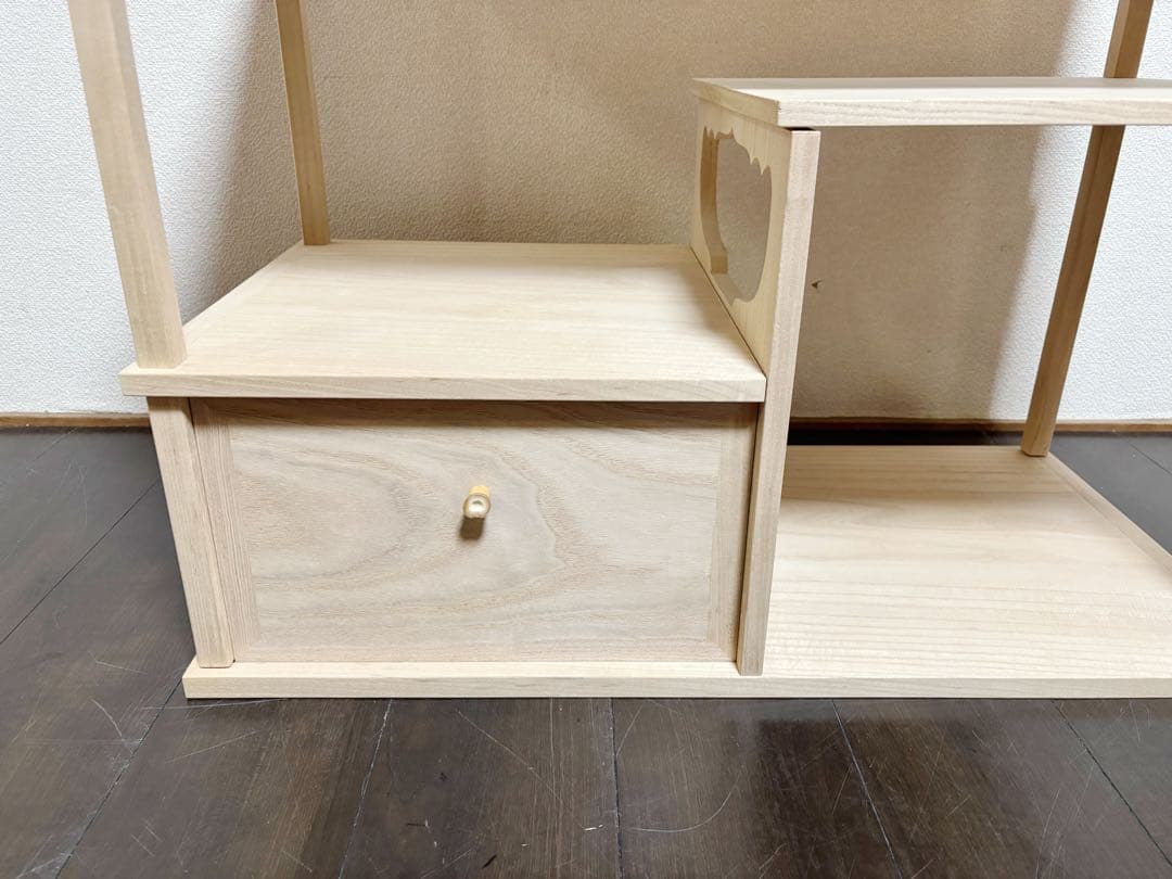 未使用 茶道具 清峯作 桐木地 利休袋棚 志野棚 組立式 炉用 点前棚 紙箱