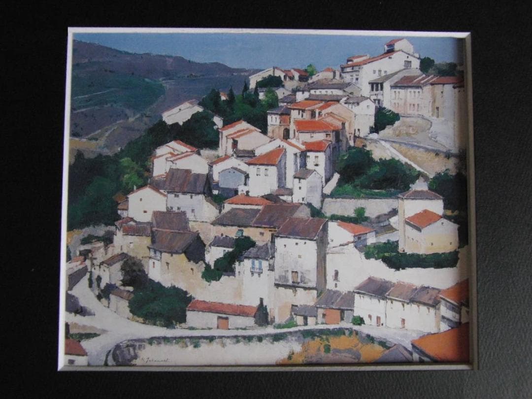 高梨潔、【丘の集落】、希少な額装用画集より、新品額装付