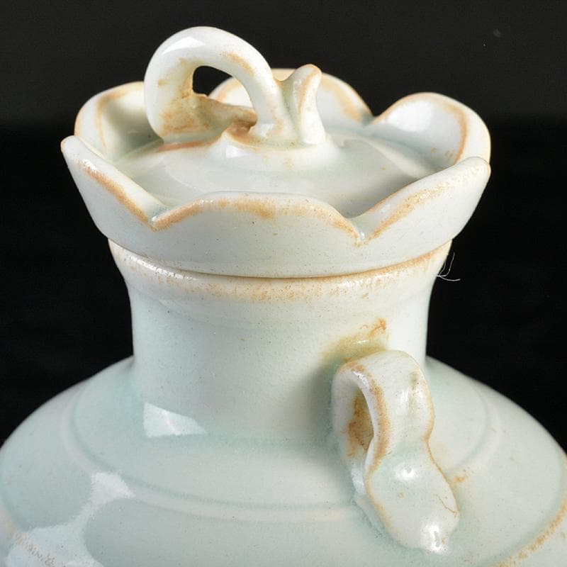 中国　影青　青白釉　陽刻　花文　双耳蓋瓶　M　7266E