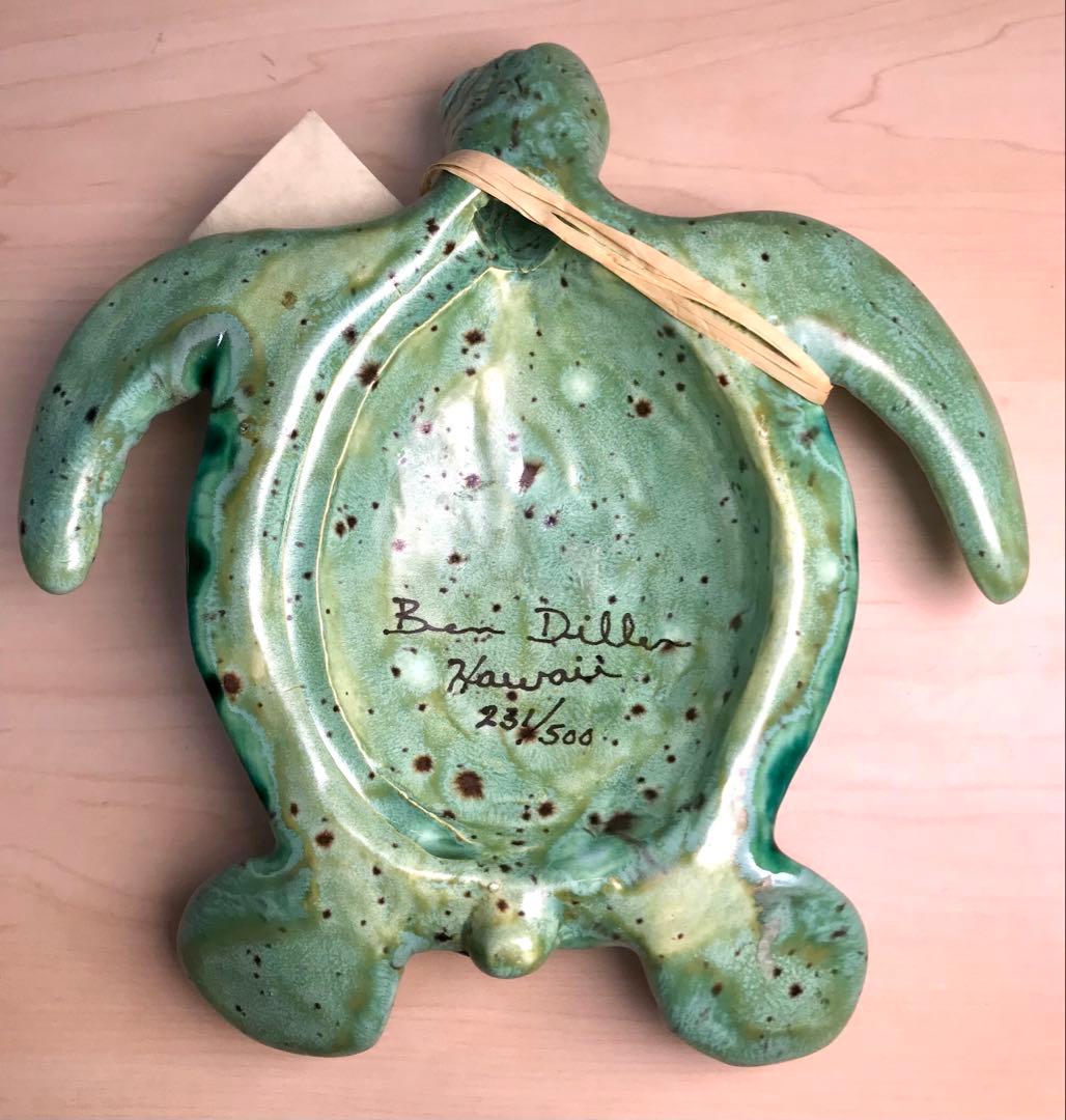 ハワイ島 ウミガメ オブジェ 陶器製 4本