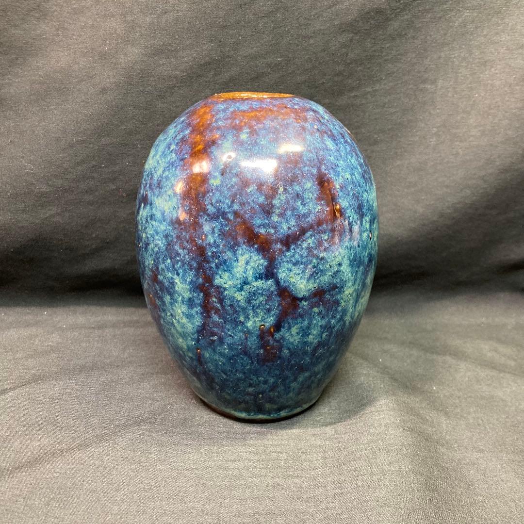 時代物【美品】海鼠釉 飾り壺 葛明祥造 花瓶 中国美術 古玩