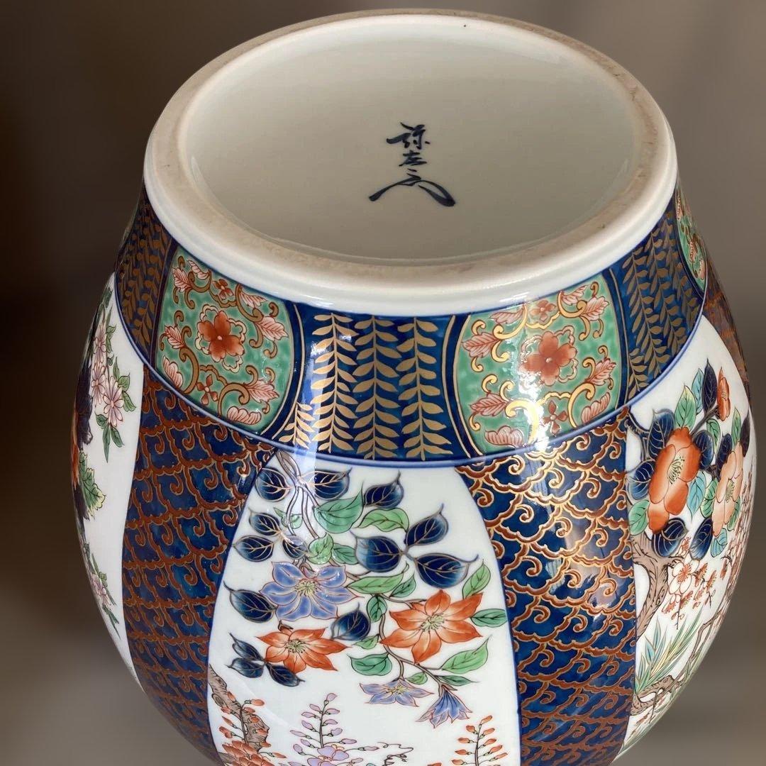 【弥左衛門】古伊万里の伝統　日本の名窯　弥左衛門作　染錦六方割花文　大花瓶