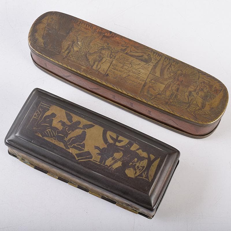 西洋アンティーク　十七世紀十八世紀　古銅　人物刻　嗅煙草入　2点　M　R8980
