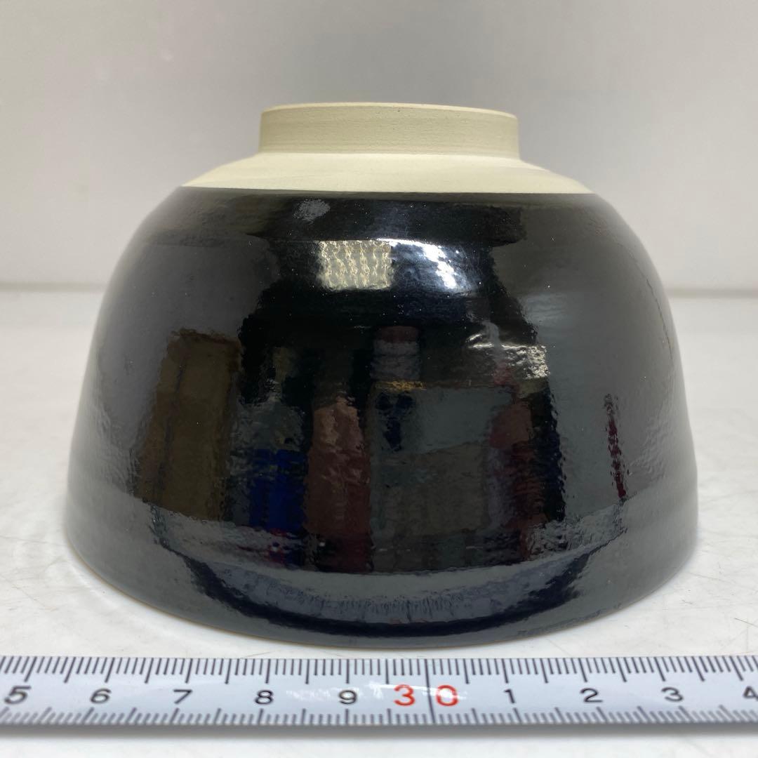 ☆茶3 平安 桐鳳 黒仁清 桜文茶碗 共箱 高さ約7.5cm 東T8-0209①