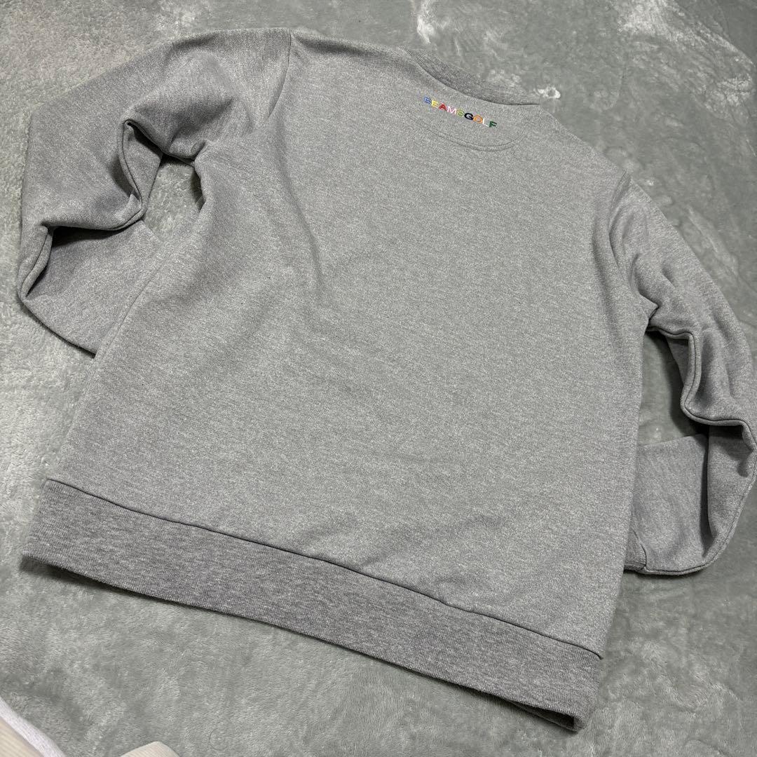 【ビームスゴルフ】秋冬 ロゴネーム×袖ロゴ 長袖ゴルフトレーナー グレー M