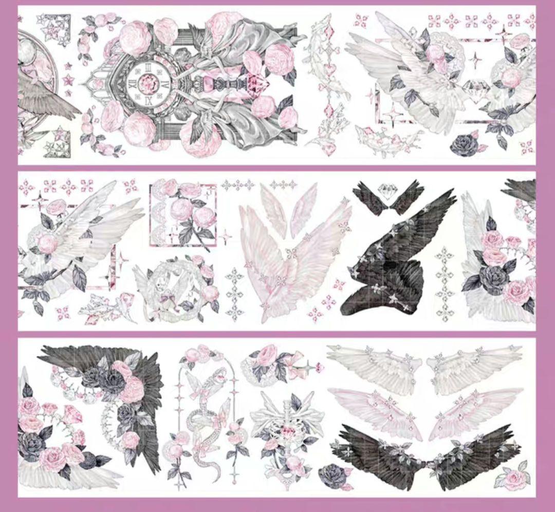 巻売 536★ 海外 マスキングテープ マステ PET 装飾 花 人物 銀ホロ