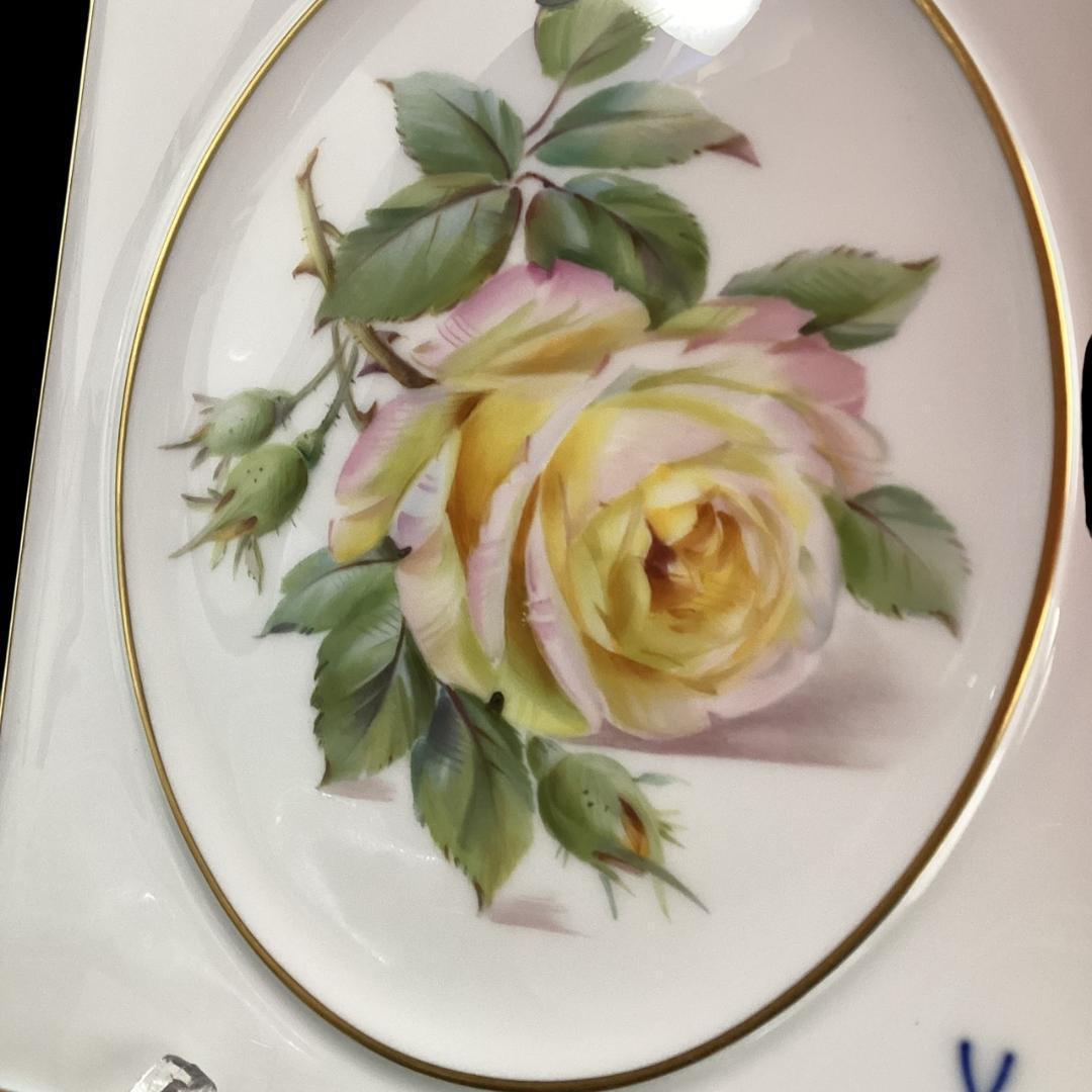 【希少】マイセン 陶板 プラーク イエローローズ バラ Meissen 自然主義