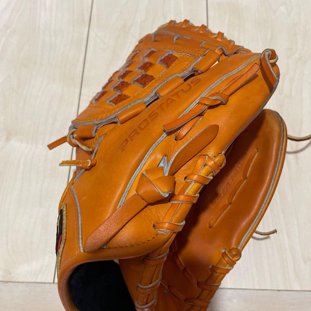 ゼット野球グローブ オレンジ レザー 編み込みスタイル　　　源田モデル