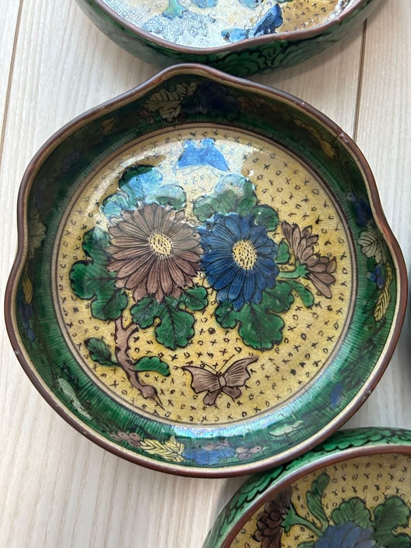 【かじや様】九谷焼　青手九谷　吉田屋　五枚