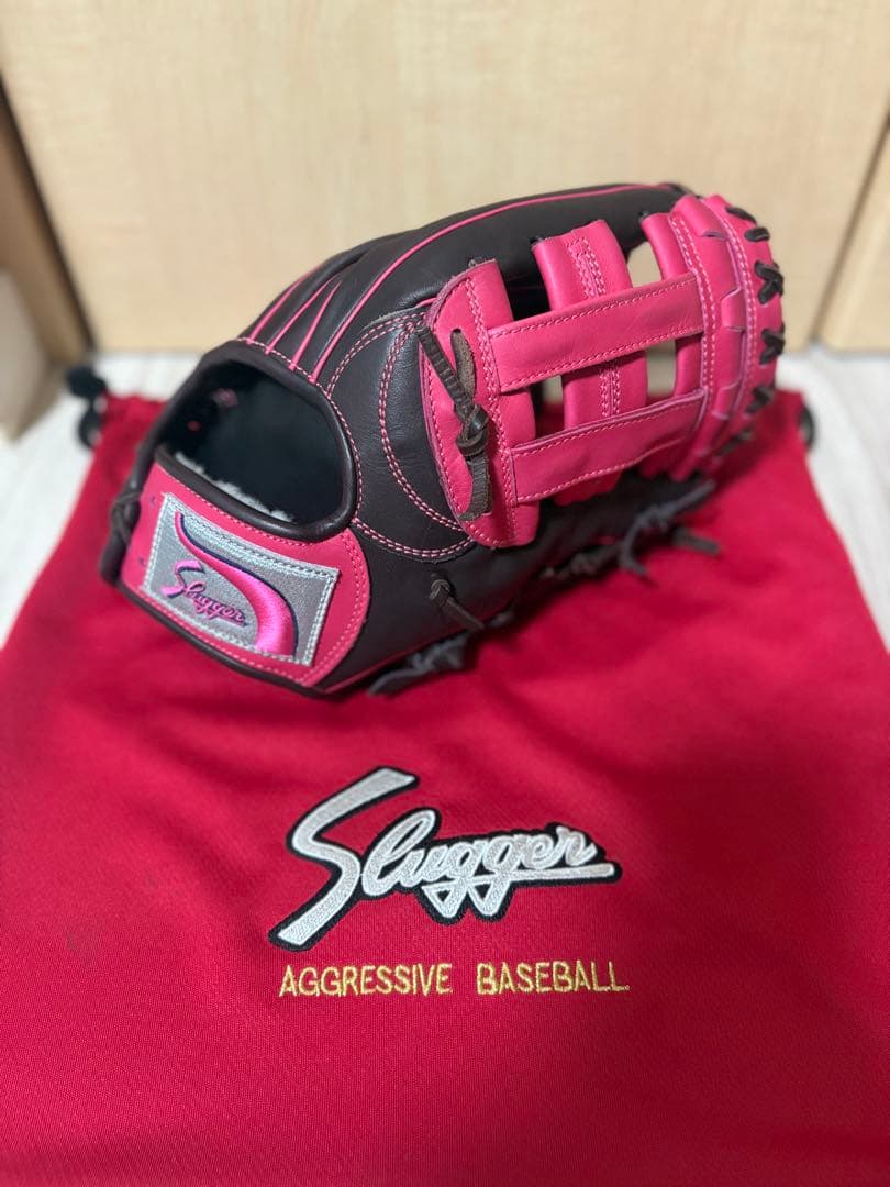 Slugger 軟式グローブ ブラウン/ピンク 収納袋付き　あ